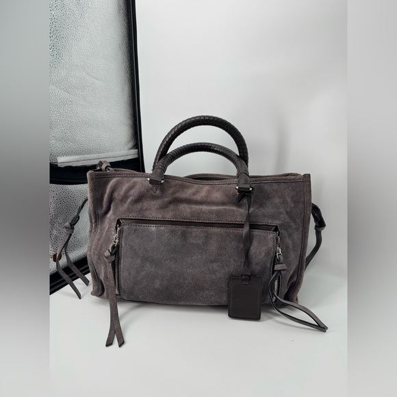 Zara Handbags - Zara Women Gray Suede Leather Exterior Tote Bags Purse Zip Double Handles
